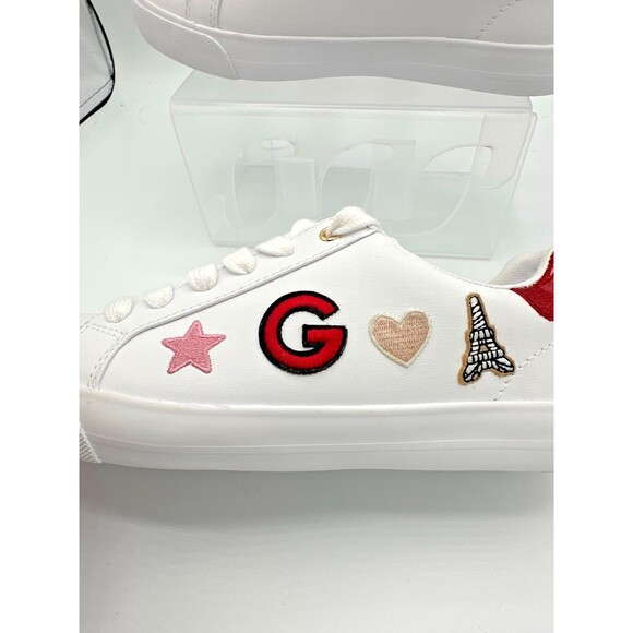 GBG Los Angeles White Sneakers 6.5 Paris Patch Red Heel - Picture 5 of 12